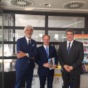 Mr Giuseppe Oliviero (left one) Vice President SMEs Academy Avignon - H.E. Italian Ambassador by EU Giovanni Pugliese (in the centre), Mr Gkofas Panagiotis President SMEs Academy Avignon